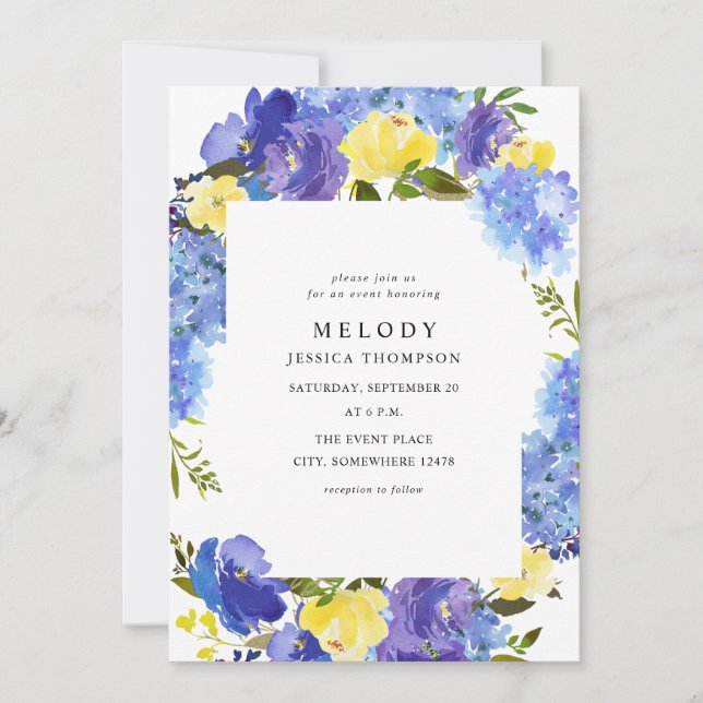 Invitación Blue Purple & Yellow Floral Event (Anverso)
