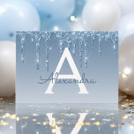 Invitación Blue Purpurina Sweet 16 Save the Date<br><div class="desc">Blue Sparkle y Dripping Purpurina Dulce Dieciséis Monograma Nombre e Invitación inicial a la fiesta de cumpleaños Save the Date. Esta invitación es perfecta para la fiesta de cumpleaños 16 del Purpurina Blue Sparkle que busca celebrar en Ba Blue.</div>