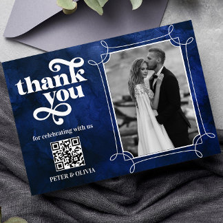 Invitación Blue QR Code Bold Typography Thank you Card