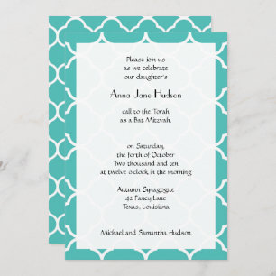 Invitación Blue Quatrefoil, Moroccan Trellis, Bat Mitzvah