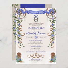 Invitación Blue Quinceanera Rustic Western Charro