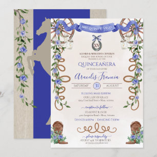 Invitación Blue Quinceanera Rustic Western Charro