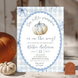 Invitación Blue Quirky Gingham Pumpkin Baby Shower