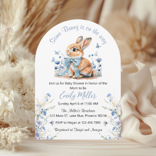 Invitación Blue Rabbit Bunny Wildflower Baby Shower