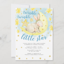 Invitación Blue Rabbit Gold Twinkle Little Star Baby Shower