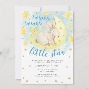 Invitación Blue Rabbit Gold Twinkle Little Star Baby Shower