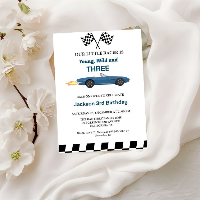 Invitación Blue Race Car Boy 3 Fiesta de cumpleaños (Subido por el creador)