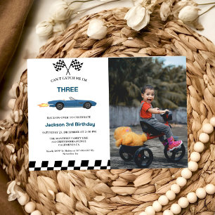 Invitación Blue Race Car Boy 3 Fiesta de cumpleaños