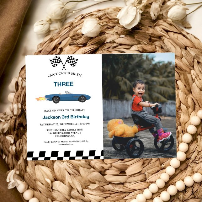Invitación Blue Race Car Boy 3 Fiesta de cumpleaños (Subido por el creador)
