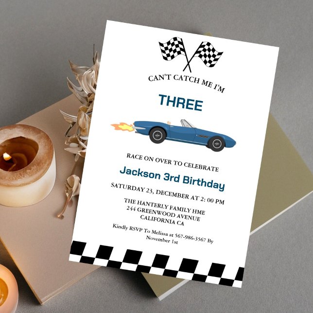Invitación Blue Race Car Boy 3 Fiesta de cumpleaños (Subido por el creador)