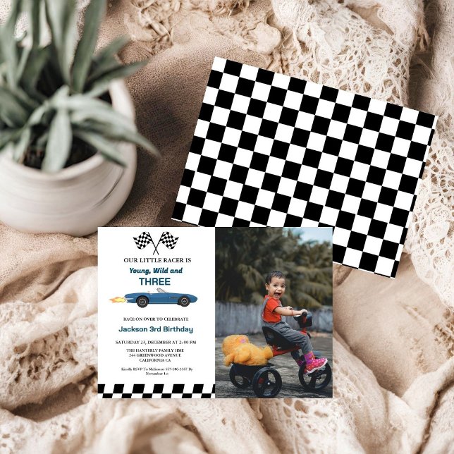 Invitación Blue Race Car Boy 3 Fiesta de cumpleaños (Subido por el creador)