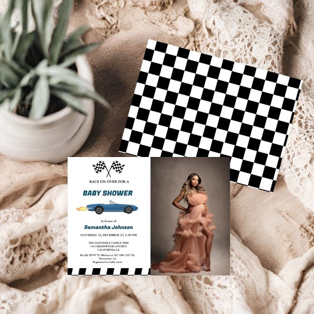 Invitación Blue Race Car Boy Baby Shower (Subido por el creador)