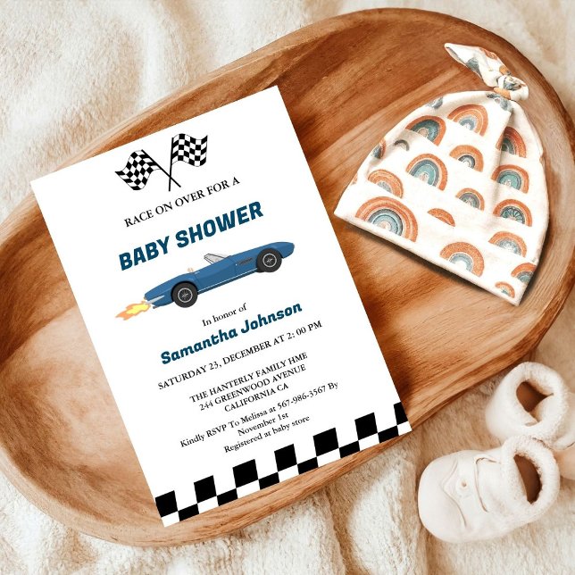 Invitación Blue Race Car Boy Baby Shower (Subido por el creador)