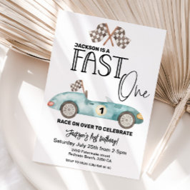 Invitación Blue Race car FAST ONE 1st birthday