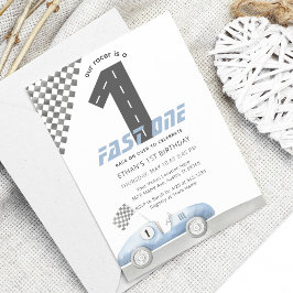 Invitación Blue Race Car Fast ONE Boy Cumpleaños
