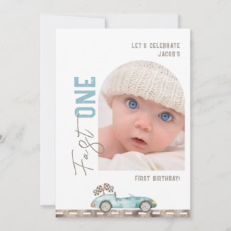 Invitación Blue Race Car Photo Birthday Invitation