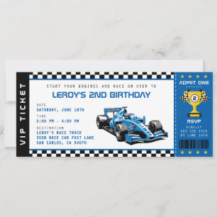 Invitación Blue Race Car Ticket Pass Boy Birday Party