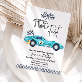 Invitación Blue Race car TWO FAST 2nd Birthday party