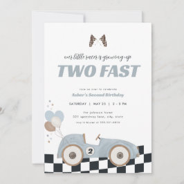 Invitación Blue Race Car Two Fast Second Birthday Invite