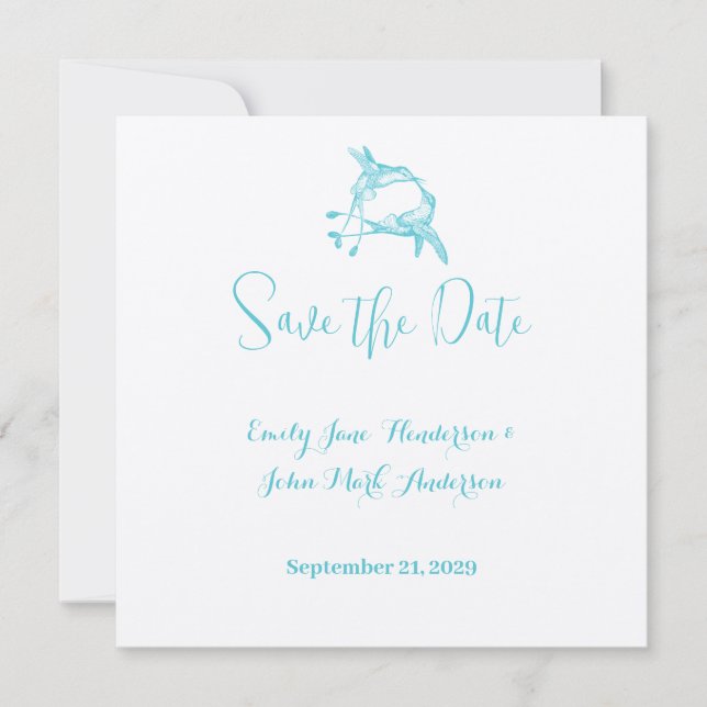 Invitación Blue Radiance Hummingbird Boda de pájaro de amor K (Anverso)