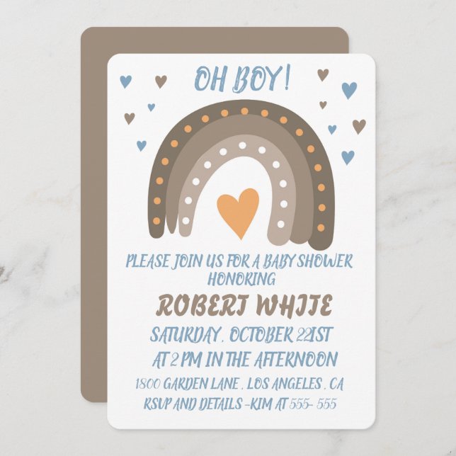 Invitación Blue Rainbow Baby Shower Boy (Anverso / Reverso)