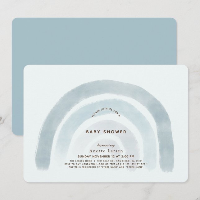 Invitación Blue Rainbow Watercolor Boy Baby Shower (Anverso / Reverso)