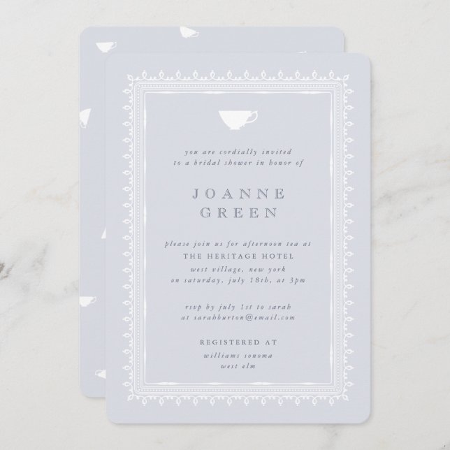Invitación Blue Regency Tea Tea Bridal/Wedding Shower (Anverso / Reverso)