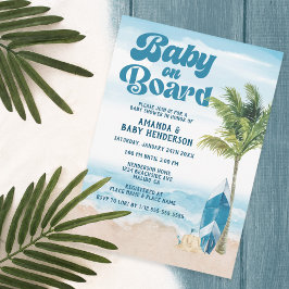 Invitación Blue Retro Baby On Board Surf Baby Shower
