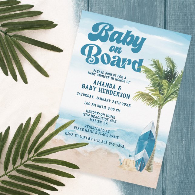Invitación Blue Retro Baby On Board Surf Baby Shower (Subido por el creador)
