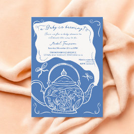 Invitación Blue retro se dobla el bebé de tetera se está prep