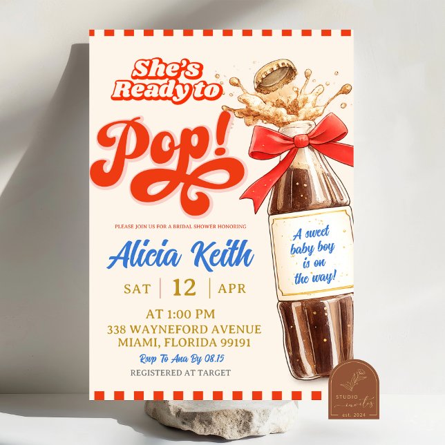 Invitación Blue Retro She's Ready To Pop Bow Boy Baby Shower (Subido por el creador)