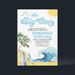 Invitación Blue Retro Wave Surf The Big One First Birthday<br><div class="desc">Blue Retro Wave Surf The Big One Birthday Invitation Blue retro directora de surf o de ondear la invitación de primer cumpleaños para un bebé con una playa,  palmeras,  tablas de surf,  sol y pájaros.</div>
