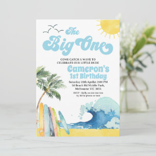 Invitación Blue Retro Wave Surf The Big One First Birthday