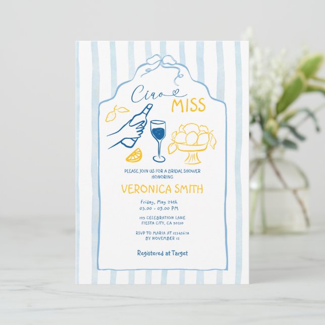 Invitación Blue Ribbon Italy Ciao Miss Lemon  Bridal Shower (Anverso de pie)