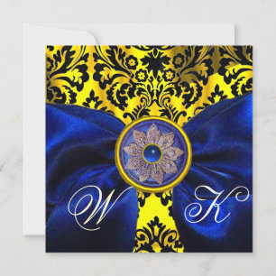 INVITACIÓN BLUE RIBBON ORO AMARILLO NEGRO DAMASK MONOGRAM