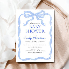 Invitación Blue Ribbon Watercolor Bow Boy Baby Shower