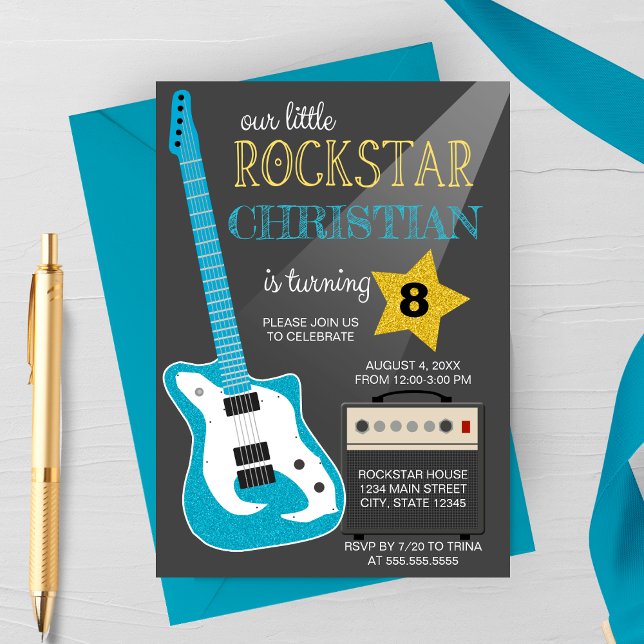 Invitación Blue Rockstar Birthday Party (Subido por el creador)