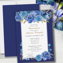 Blue Rose and Gold Leaf Quinceanera and Mass