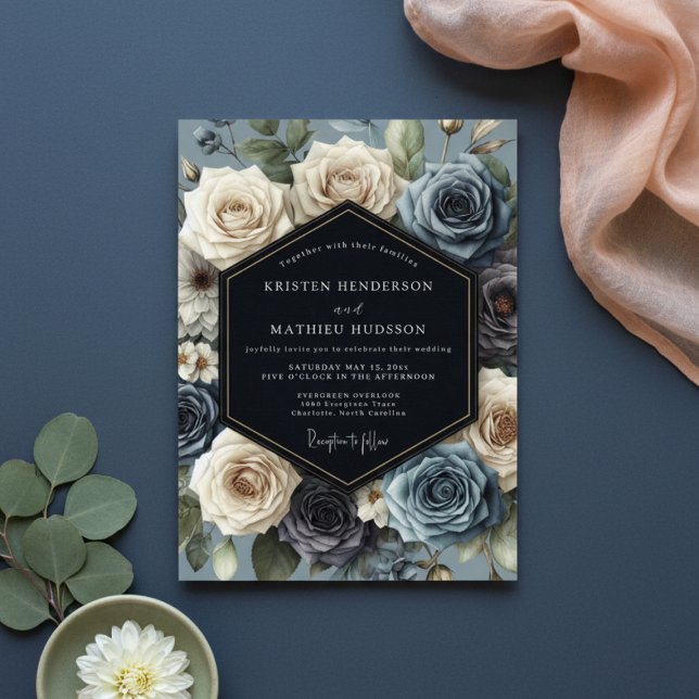 Invitación Blue Rose Bloom Wedding (Subido por el creador)