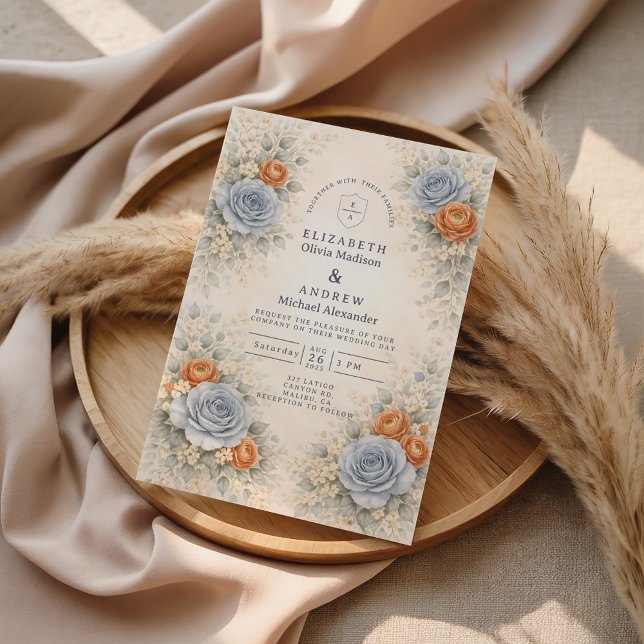 Invitación Blue Rose Botanical Wedding (Subido por el creador)