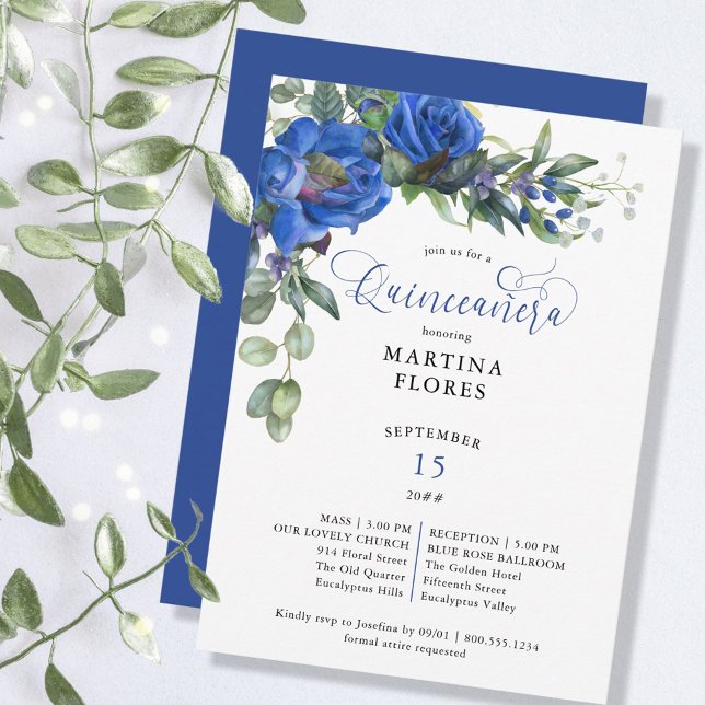 Invitación Blue Rose Eucalyptus Elegant Mass and Quinceanera (Subido por el creador)