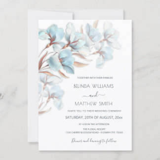 Invitación Blue  Rose Gold 3D Flowers 