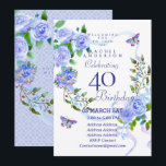 Invitación Blue Rose Ribbon 40th  Birthday Invitation<br><div class="desc">Lovely and elegant rose with butterfly.  You can changes the texts to your choice.
Suitabe for 40th,  50 th,  60th,  70th etc.</div>