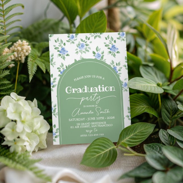 Invitación Blue Rose Sage Green Arch Graduation Invite (Subido por el creador)