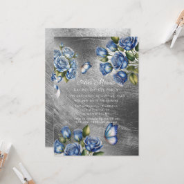 Invitación Blue Roses Butterfly Silver Bachelorette Party