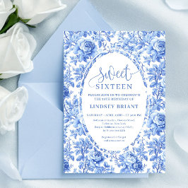 Invitación Blue Roses Chic Digital Sweet 16 Invitation