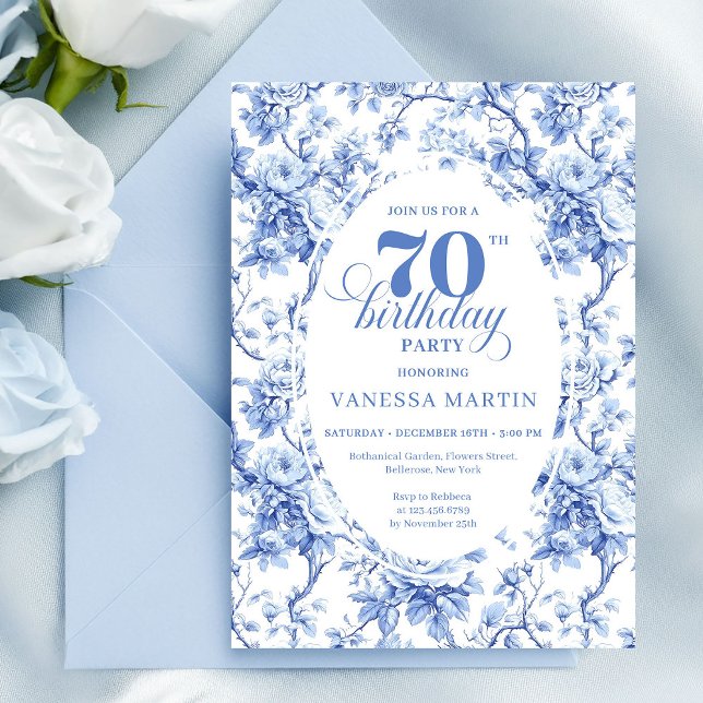Invitación Blue Roses Luxe 70th Birthday Invitation (Blue Roses Luxe 70th Birthday Invitation)