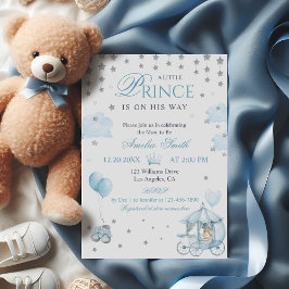 Invitación Blue Royal Prince Baby Shower Invitation Carriage