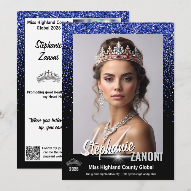 Invitación Blue Royale Pageant Autograph Card | QR Code (Anverso / Reverso)