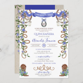 Invitación Blue Rustic Boho Western Charra Theme Quinceanera